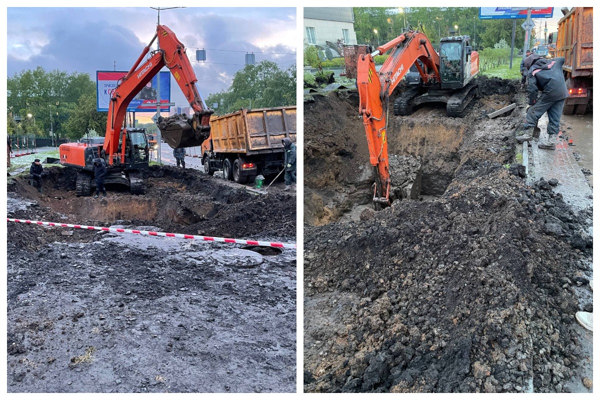 В Челябинске устраняют последствия ЧП на коллекторе при обвале асфальта │  Челябинск сегодня