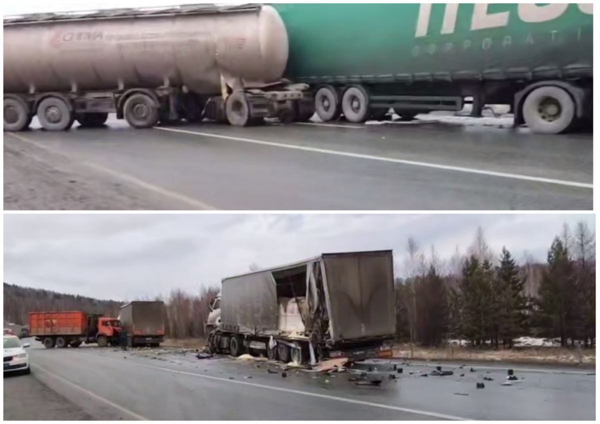 Шесть грузовиков столкнулись на дороге между Златоустом и Миассом*