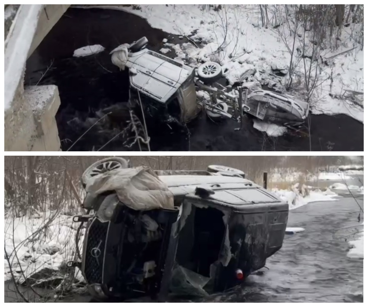 Автомобиль сорвался с моста во время снегопада в Челябинской области*