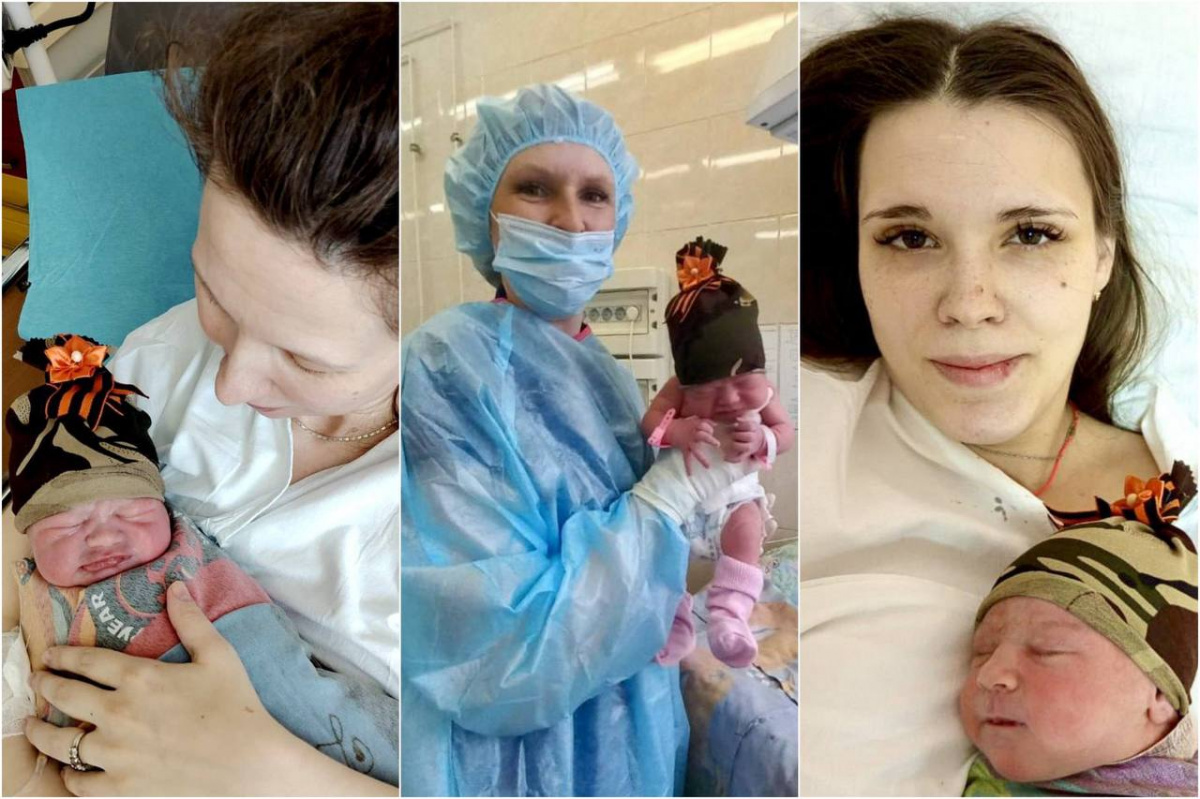 В роддоме Челябинска новорожденным подарили шапочки с Георгиевской лентой*