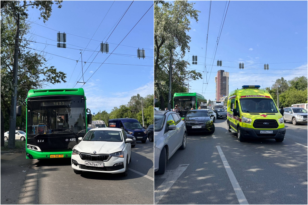 Пассажирка пострадала в жестком ДТП с автобусом и Skoda в Челябинске*1