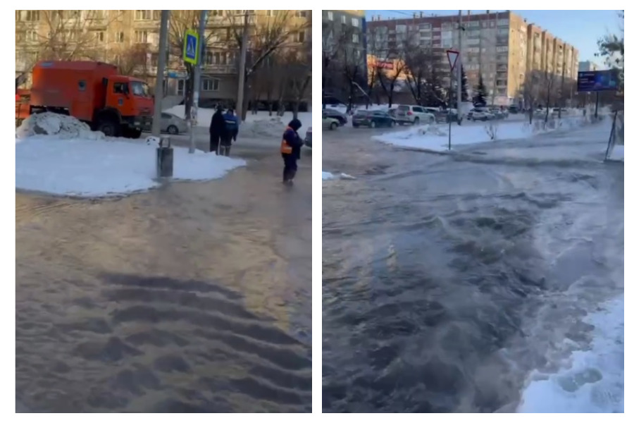 Дорогу на Северо-западе Челябинска затопило из-за ЧП на водоводе