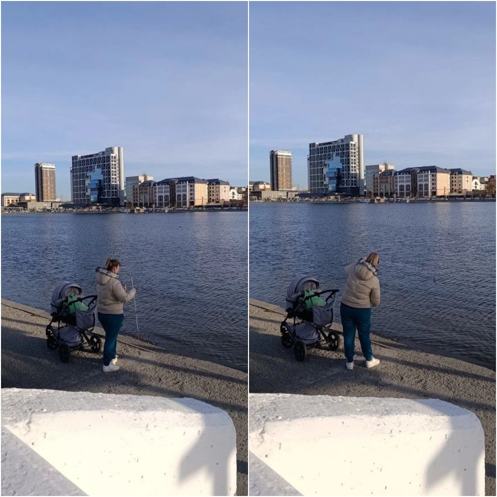 Челябинка с малышом в коляске пришла порыбачить на набережную*